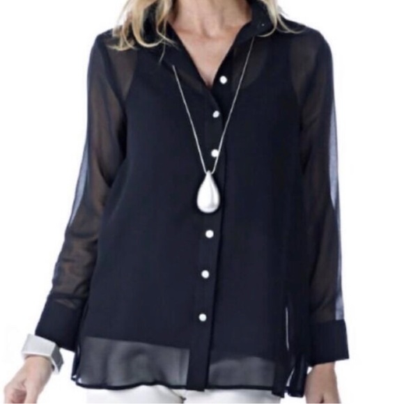 Marla Wynne Sz S sheer BLACK button shirt top Layers HSN - Picture 4 of 11